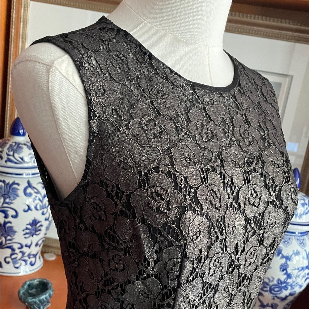White House Black Market Black Pewter Floral Lace Midi Dress Gold Hues 0 - Picture 5 of 9